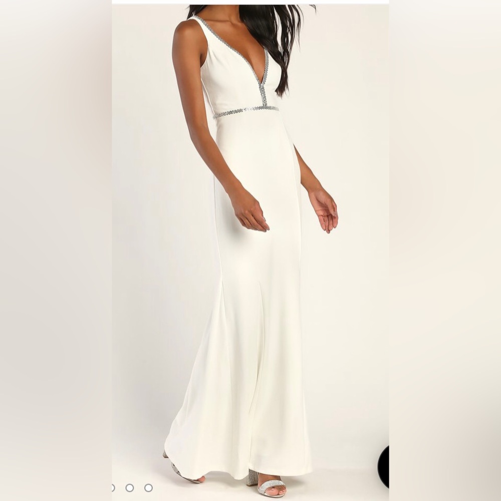 Lulus Mermaid White Rhinestone Maxi Dress